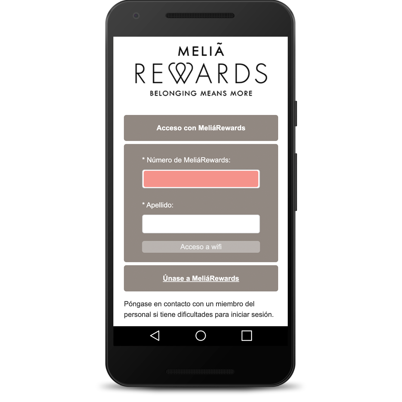 Acceso mediante Meliá rewards