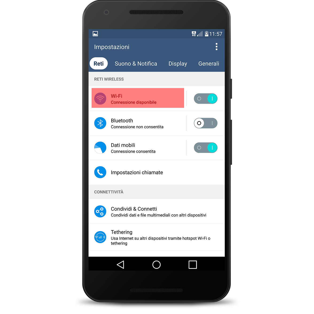 Opzione 4 - Disabilitare interruttore per le reti mobili