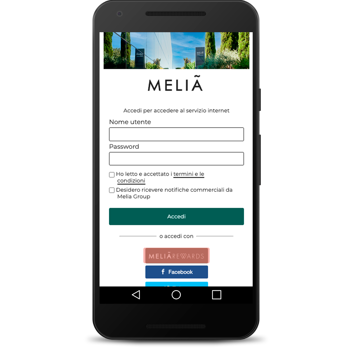 Accesso mediante melia rewards