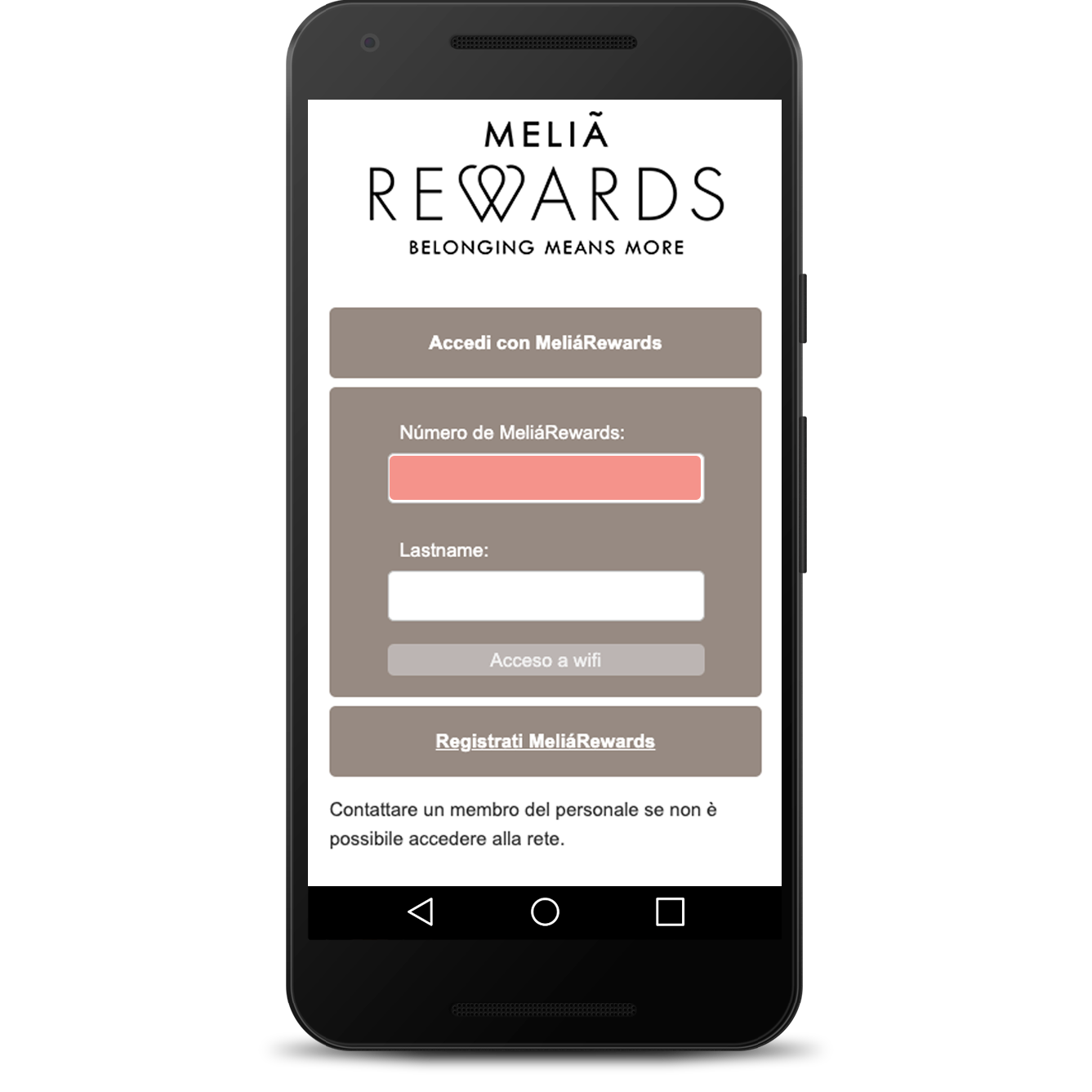 Accesso mediante melia rewards