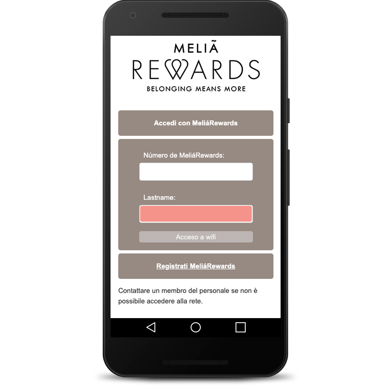 Accesso mediante melia rewards