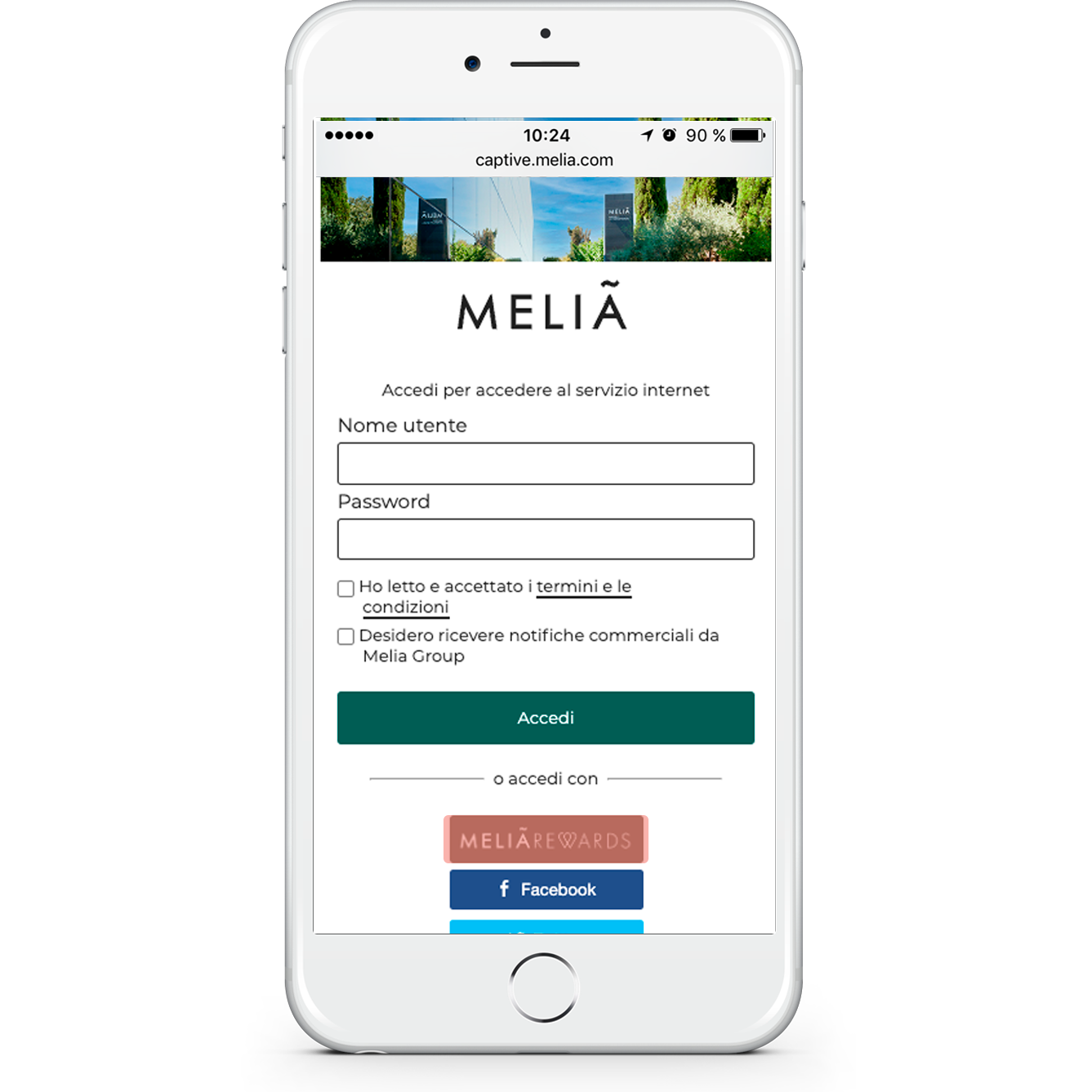 Accesso mediante melia rewards